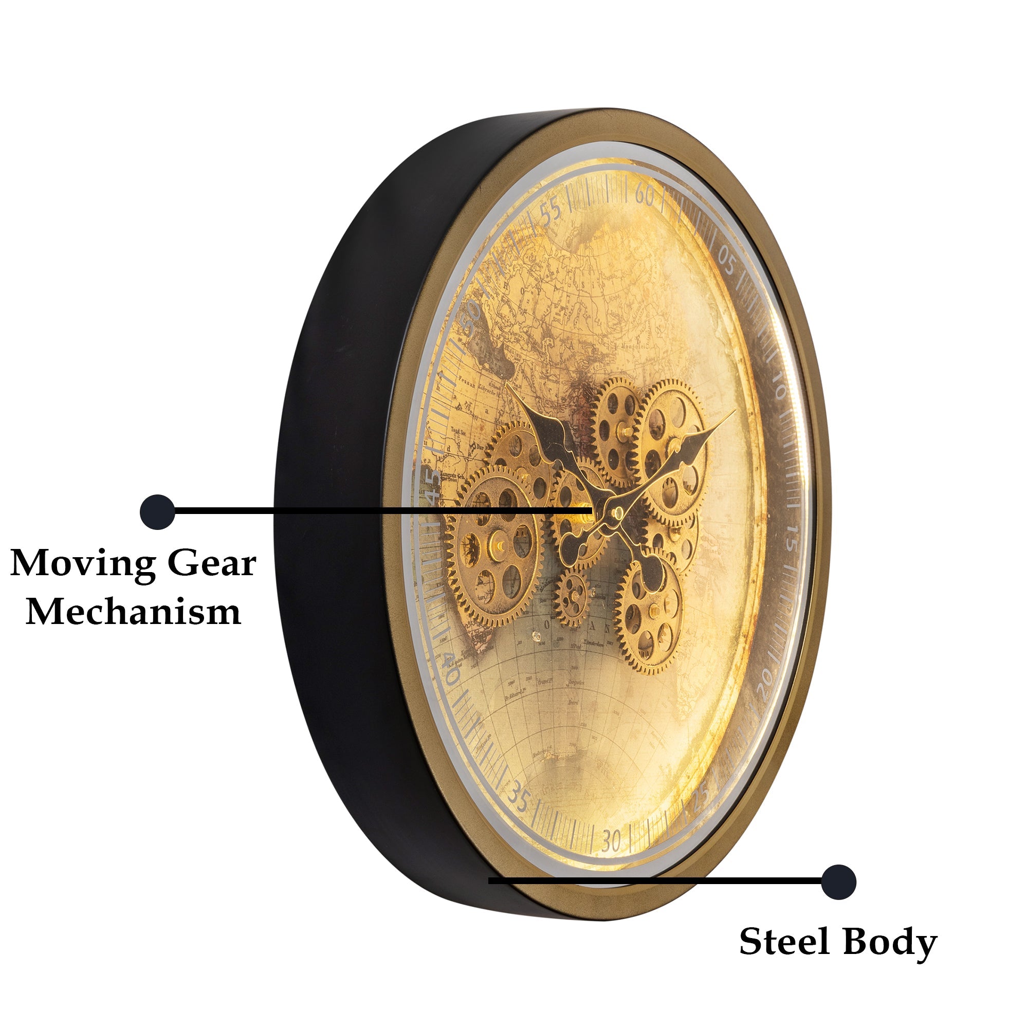 Timeless World Luxury Designer Wall Clock For Living Room With Moving Gear Mechanism Buy Wall Clock Online - Medium (Steel Body) (With Light & Remote)