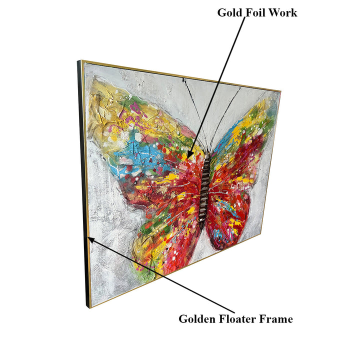 Colorful Butterfly 100% Hand Wall Painting For Home (outer Floater Frame ) (48 x 36 Inches)