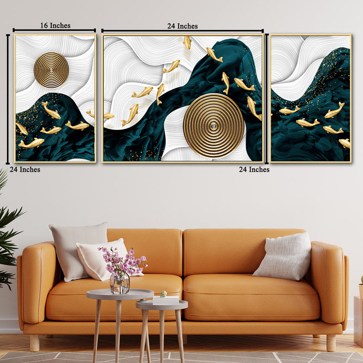 Golden Mystique Framed Canvas Art Paintings - Set of 3