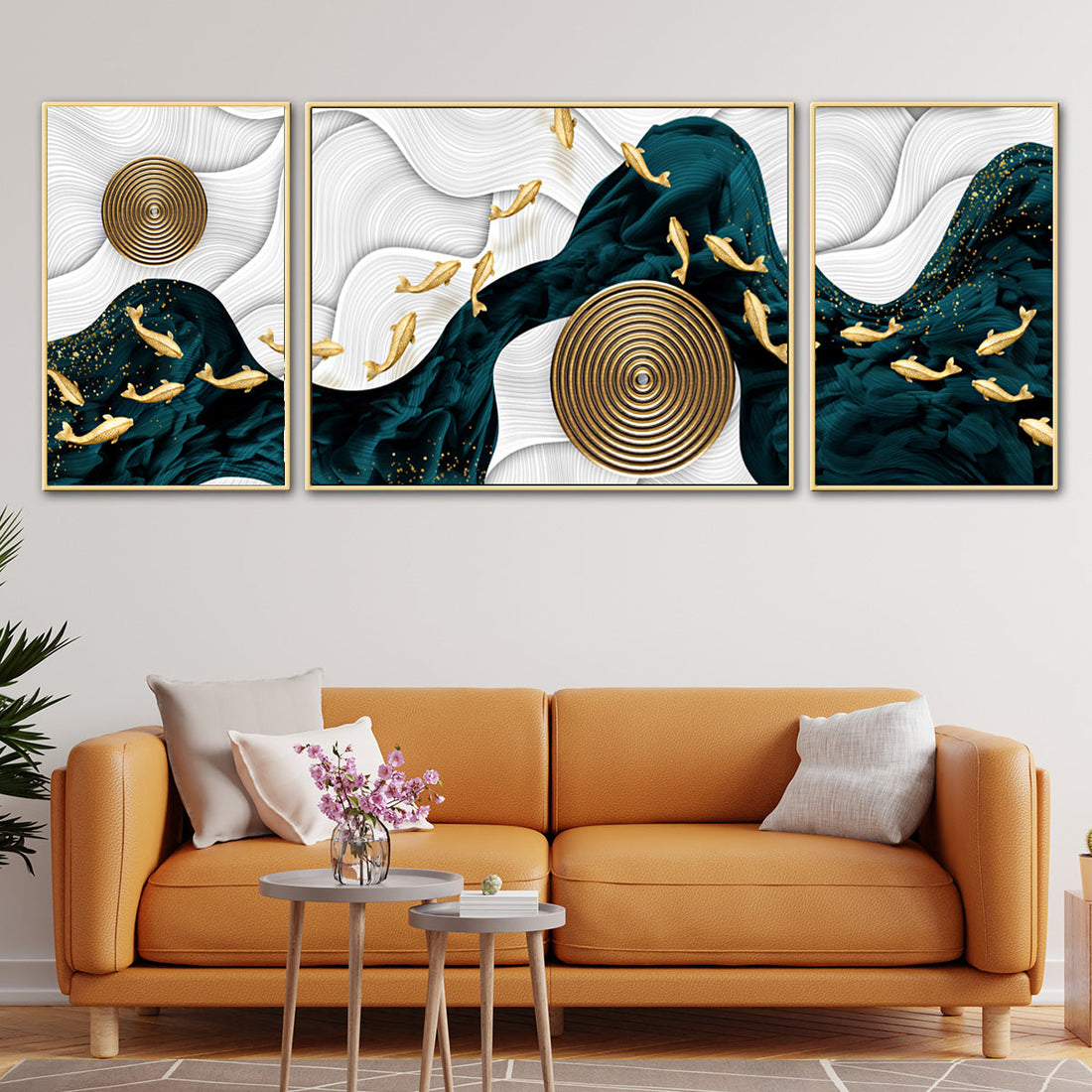 Golden Mystique Framed Canvas Art Paintings - Set of 3