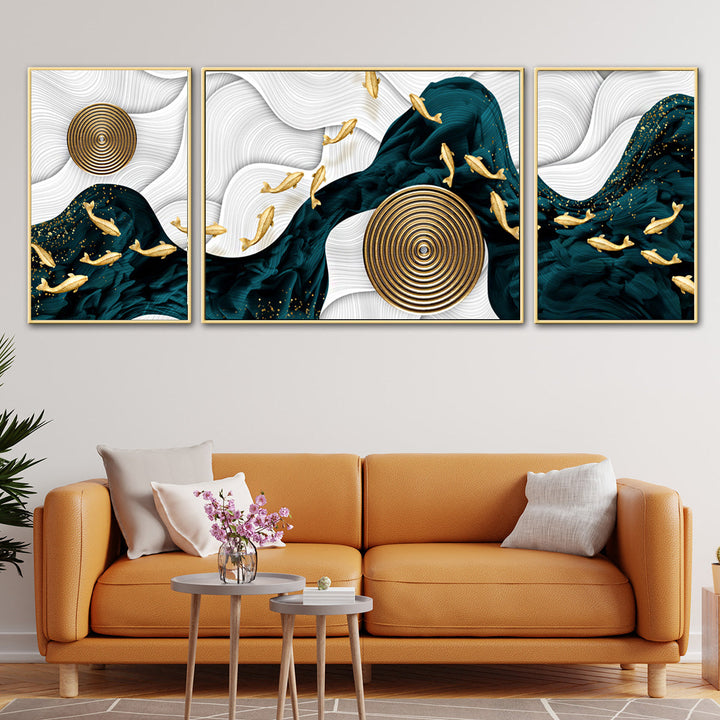 Golden Mystique Framed Canvas Art Paintings - Set of 3