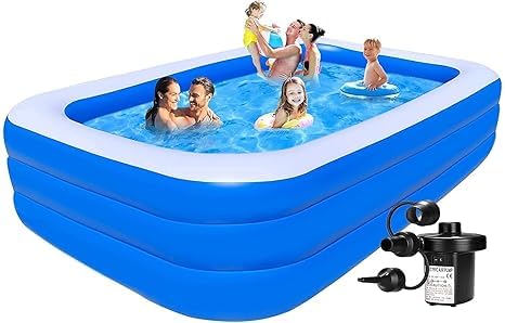 Inflatable Swimming Pool | Durable PVC 3 Layer Thick Pool for Kids & Adults, Backyard Fun | Easy Setup & Maintenance | (210 * 150 * 60 Cm / 82.67" X 59" X 23.6") - (Blue) (7-Feet) Air Pump included