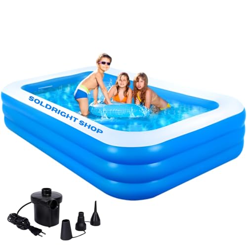 Inflatable Swimming Pool | Durable PVC 3 Layer Thick Pool for Kids & Adults, Backyard Fun | Easy Setup & Maintenance | (210 * 150 * 60 Cm / 82.67" X 59" X 23.6") - (Blue) (7-Feet) Air Pump included