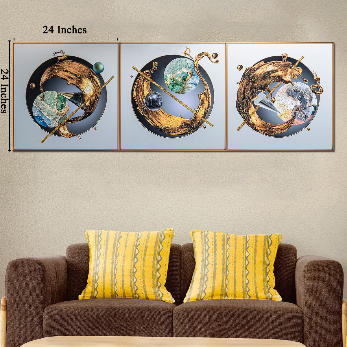 Enchanted Wilderness Crystal Glass Colorful Paintings for Wall Decoration at Home - Set of 3