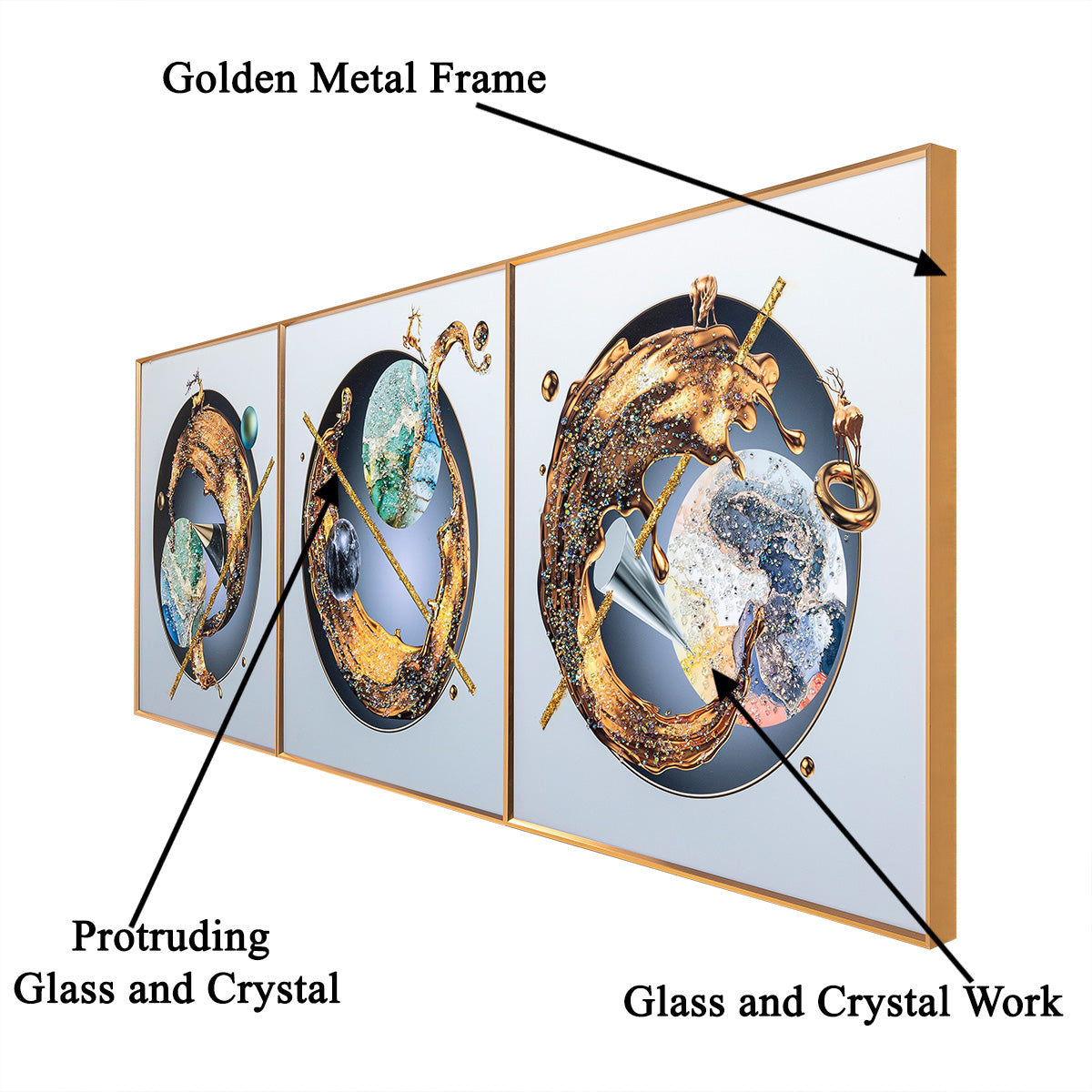 Enchanted Wilderness Crystal Glass Colorful Paintings for Wall Decoration at Home - Set of 3