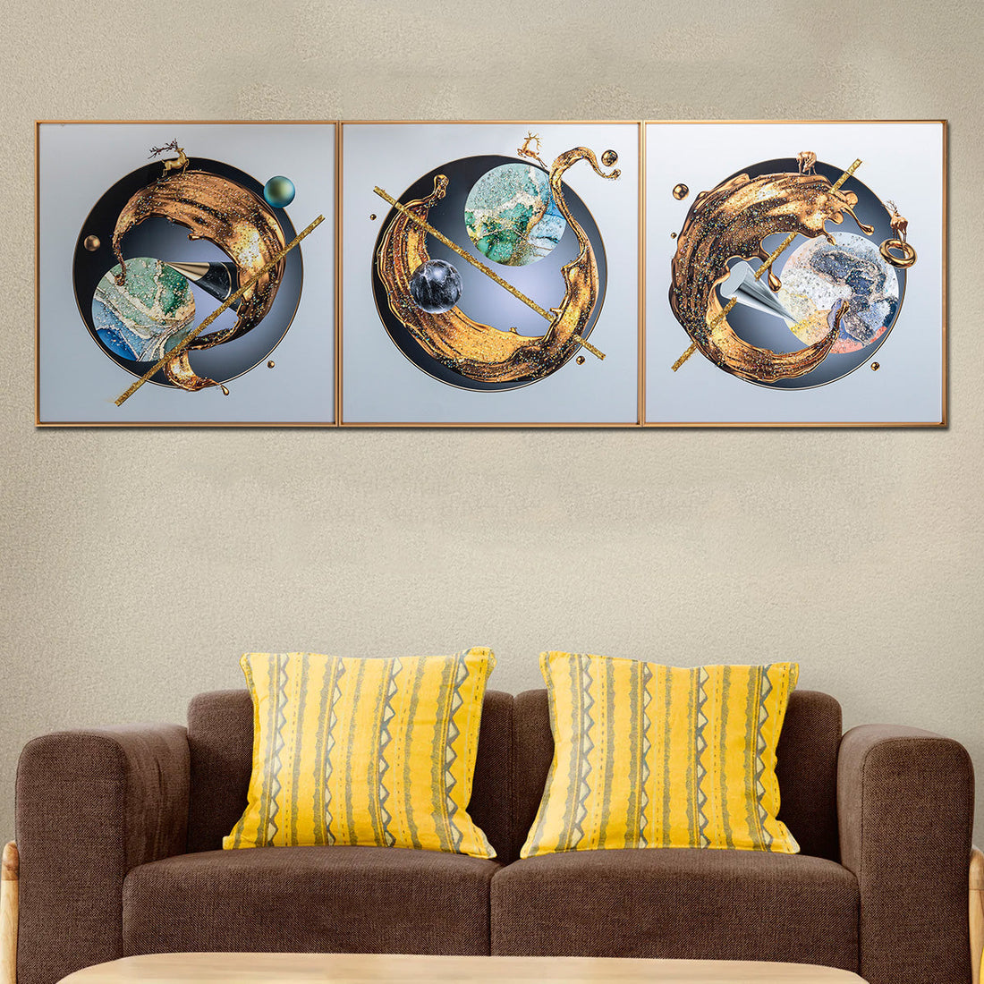 Enchanted Wilderness Crystal Glass Colorful Paintings for Wall Decoration at Home - Set of 3
