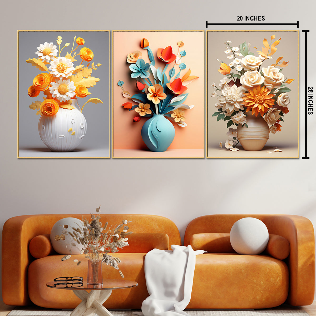 Vase of Vibrance  Canvas Paintings - Set of 3