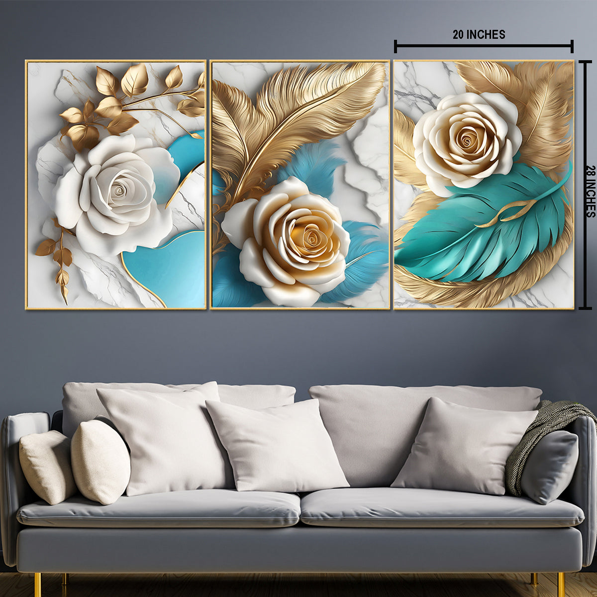 Floral Feather Elegance  Canvas Paintings
