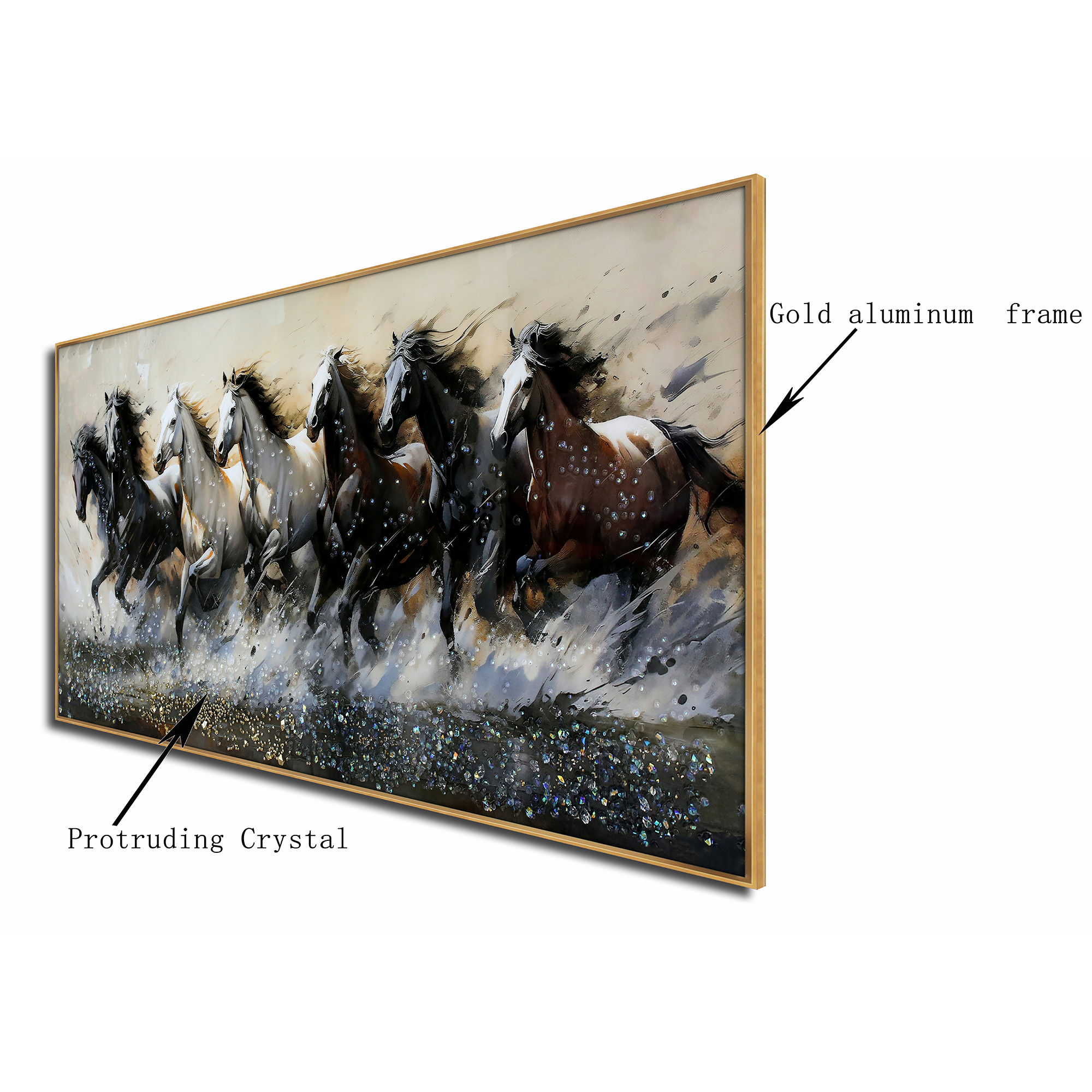Seven Running Horses Wild Crystal Glass Painting