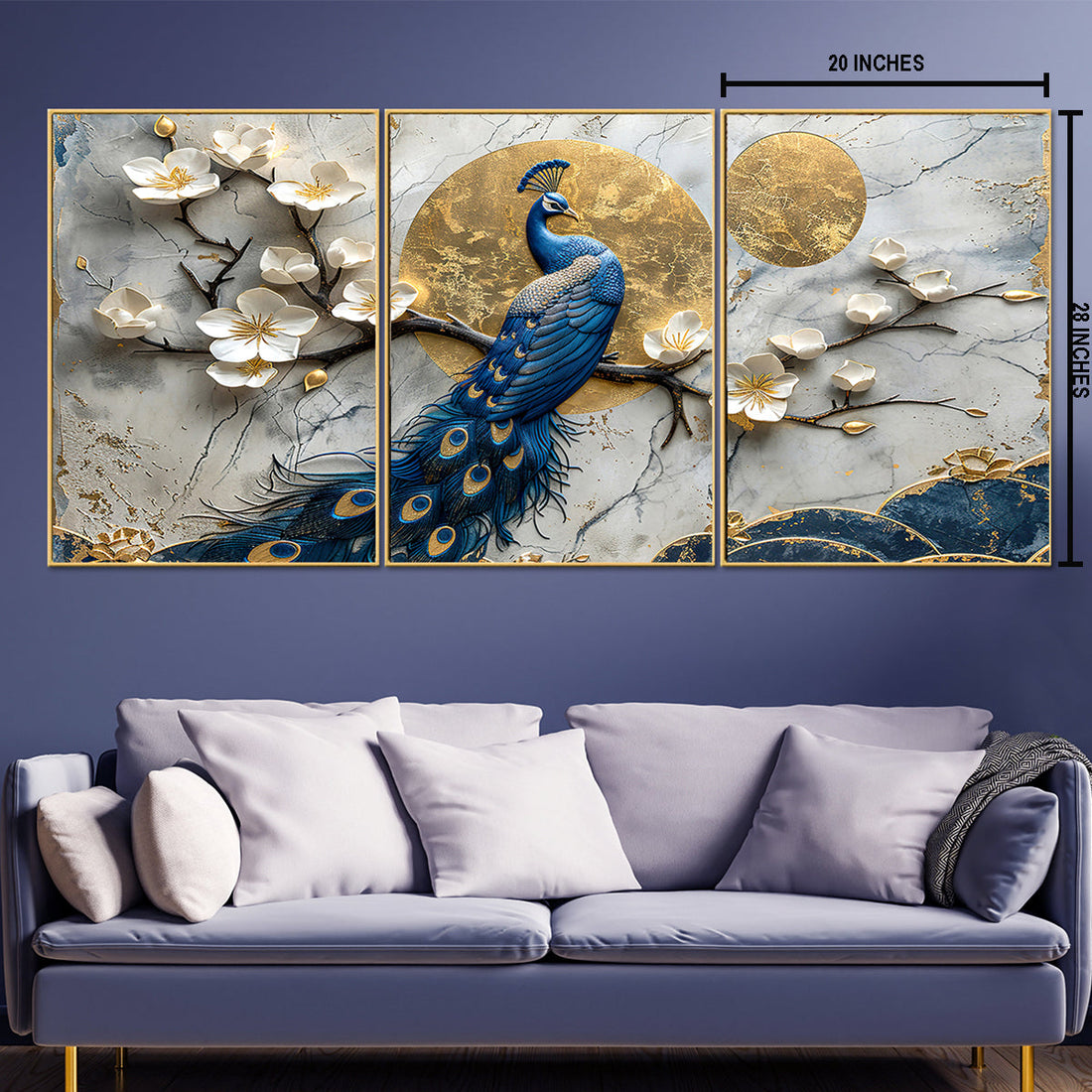 Sunshine Peacock Canvas Print for Home - Set Of 3
