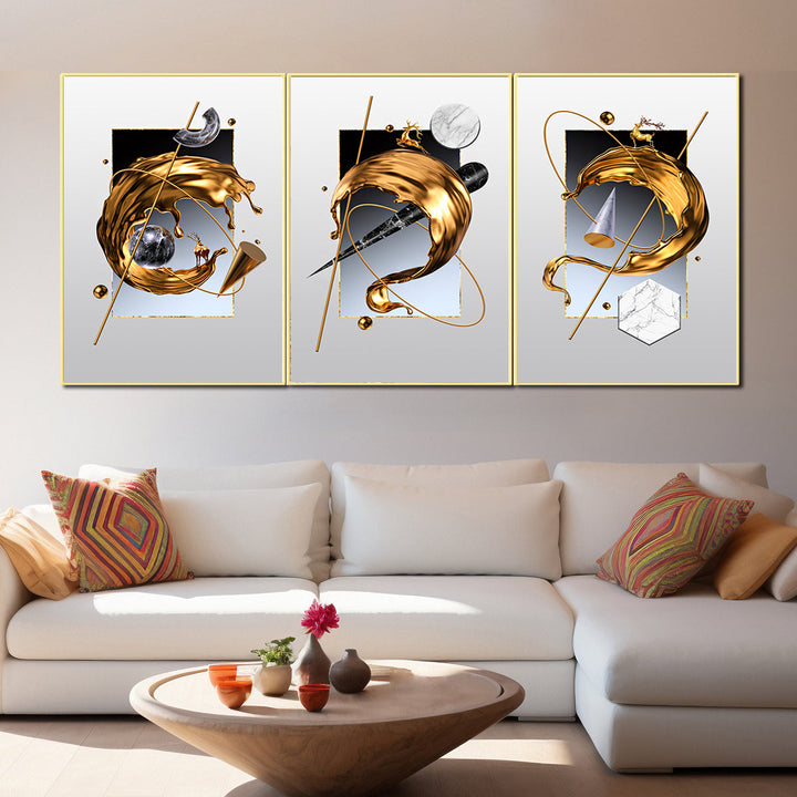 Contemporary Baroque Framed Canvas Print For Wall Decoration at Home - Set of 3
