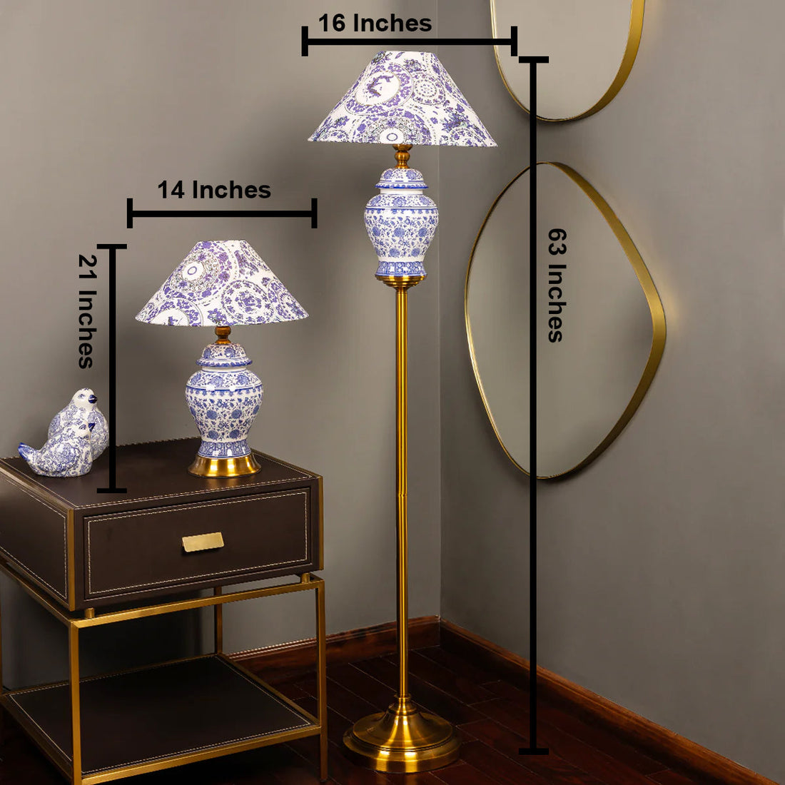 Velora Luxe Blue Heritage Table Lamp and Floor Lamp Combo