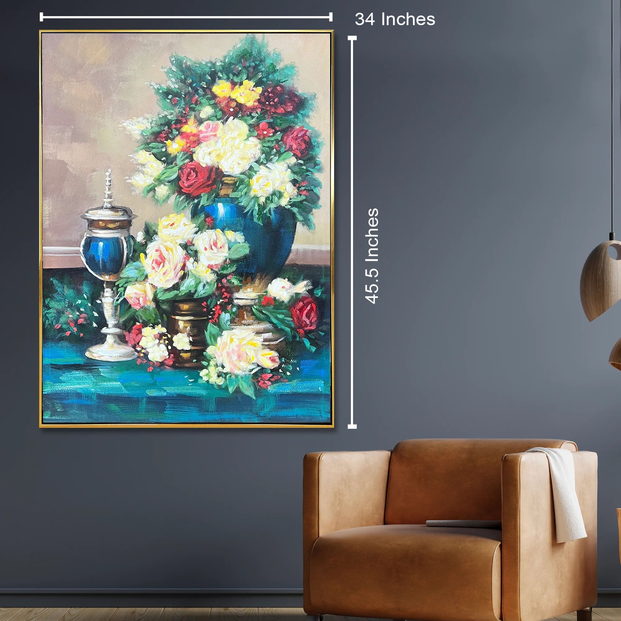 Rose Garden Glow Hand Wall Decor Paintings for Home (With outer Floater Frame) (34x45.5 Inches)