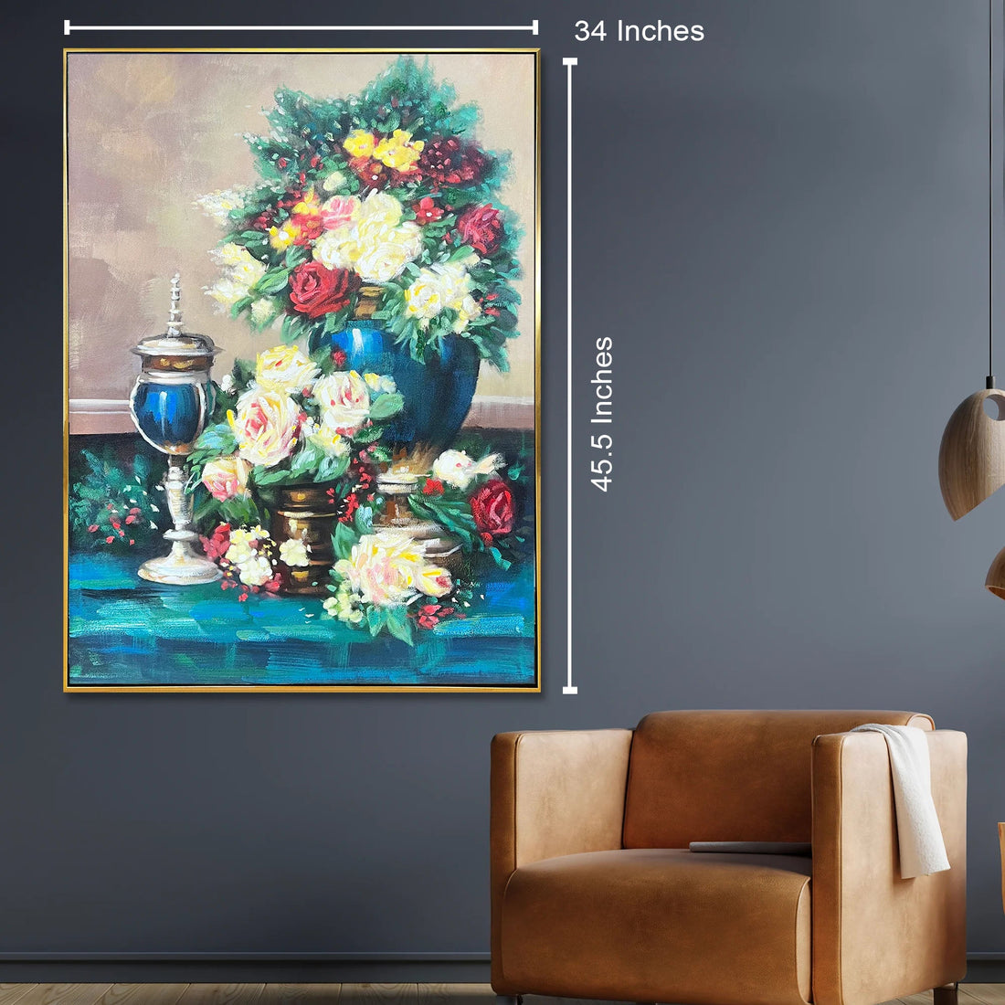 Rose Garden Glow Hand Wall Decor Paintings for Home (With outer Floater Frame) (34x45.5 Inches)