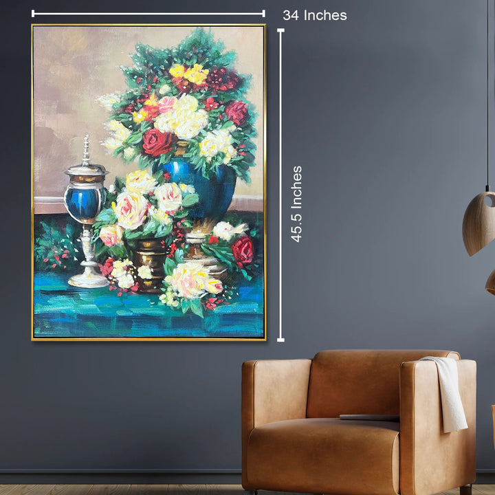 Rose Garden Glow Hand Wall Decor Paintings for Home (With outer Floater Frame) (34x45.5 Inches)