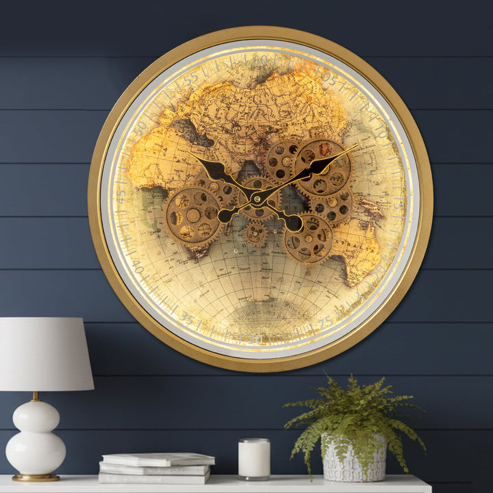 Timeless World Luxury Designer Wall Clock For Living Room With Moving Gear Mechanism Buy Wall Clock Online - Medium (Steel Body) (With Light & Remote)