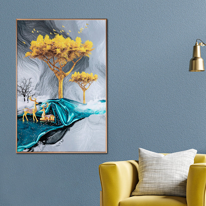 Paradise on Earth Framed Crystal Glass Nature Painting & Wall Decoration Items