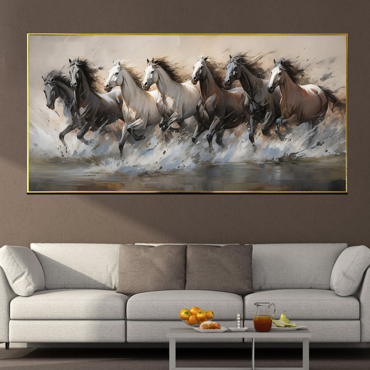 7 Running Horses Wild Canvas Print For Wall Decoration at Home (Medium)