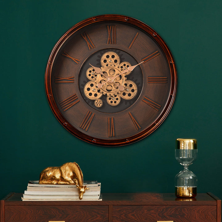 Second Sight Luxury Designer Wall Clocks for the Home With Moving Gear Mechanism Buy Wall Clock Online (Bronze)