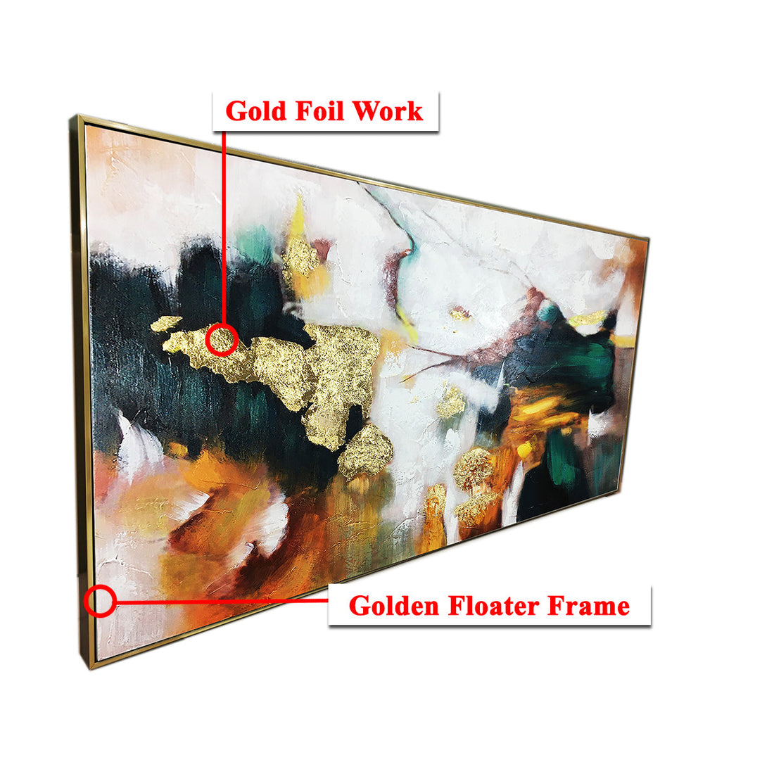 The Artistic Green & Gold Foil 100% Hand painted Decorative Wall Painting Art (With Outer Floater Frame) (28 x 56 Inches)