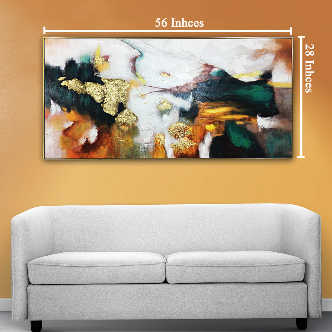 The Artistic Green & Gold Foil 100% Hand painted Decorative Wall Painting Art (With Outer Floater Frame) (28 x 56 Inches)