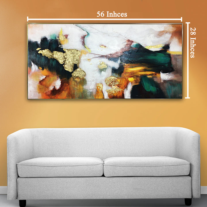 The Artistic Green & Gold Foil 100% Hand painted Decorative Wall Painting Art (With Outer Floater Frame) (28 x 56 Inches)