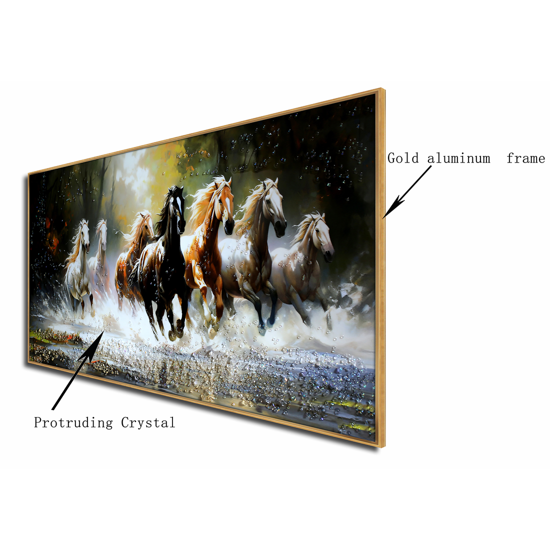 Strength of the Seven Running Horses Crystal Glass Painting for Wall Art
