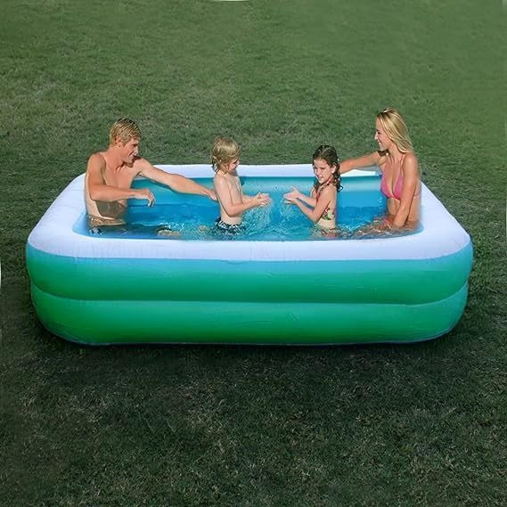 Inflatable Swimming Pool | Durable PVC 3 Layer Thick Pool for Kids & Adults, Backyard Fun | Easy Setup & Maintenance | (210 * 150 * 60 Cm / 82.67" X 59" X 23.6") - (Blue) (7-Feet) Air Pump included