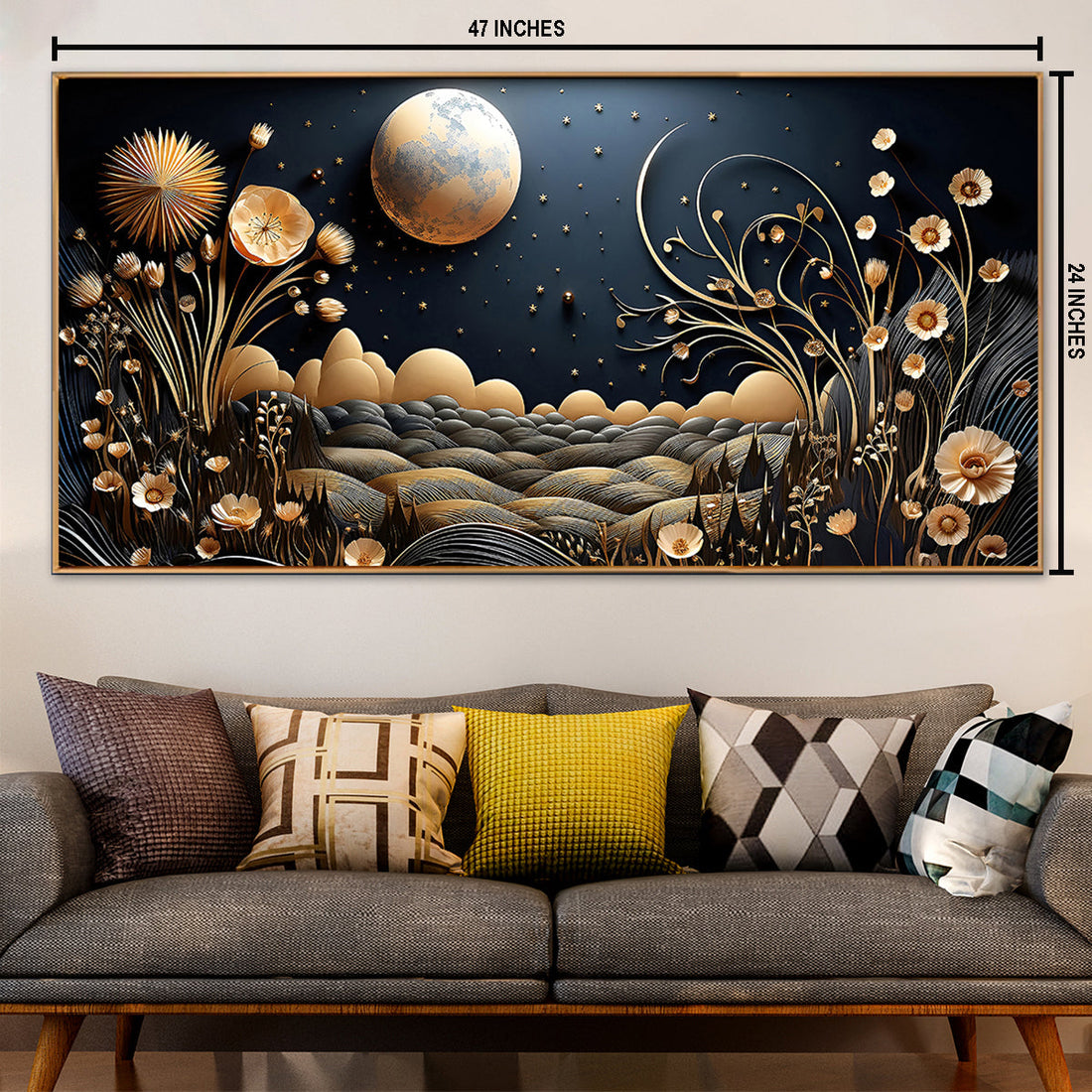 Starry Meadow Glow Framed Canvas Art Wall Painting