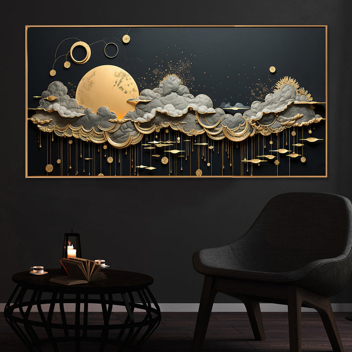 Golden Cloud Reverie Framed Canvas Painting Art