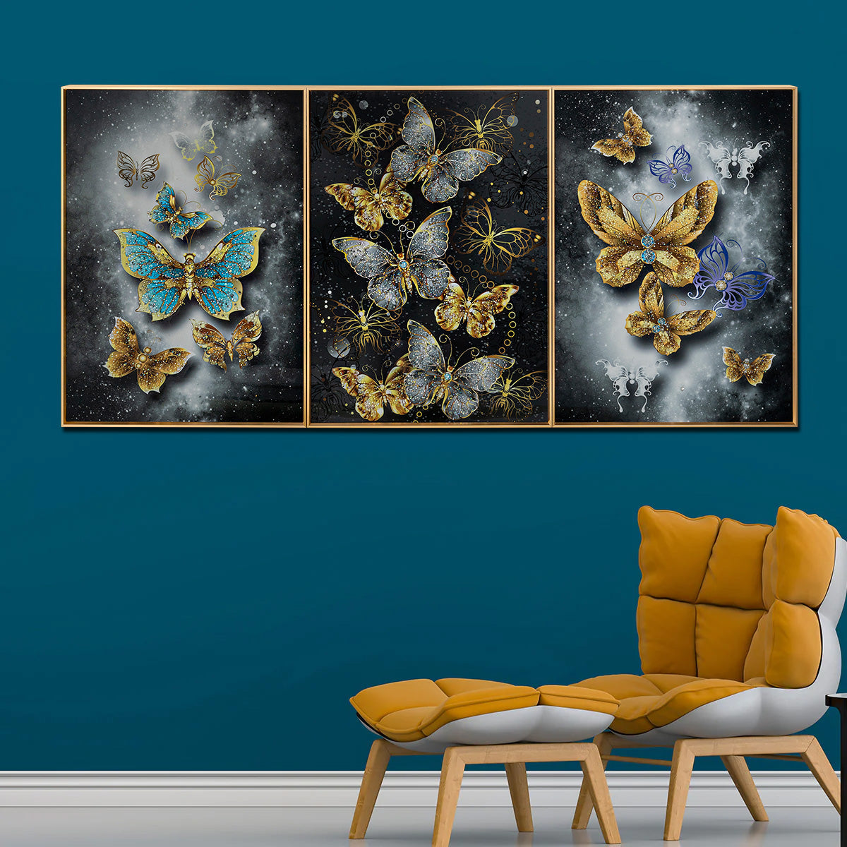 Wings of Euphoria Crystal Glass Decorative Wall Paintings For Wall Decoration at Home - Set of 3