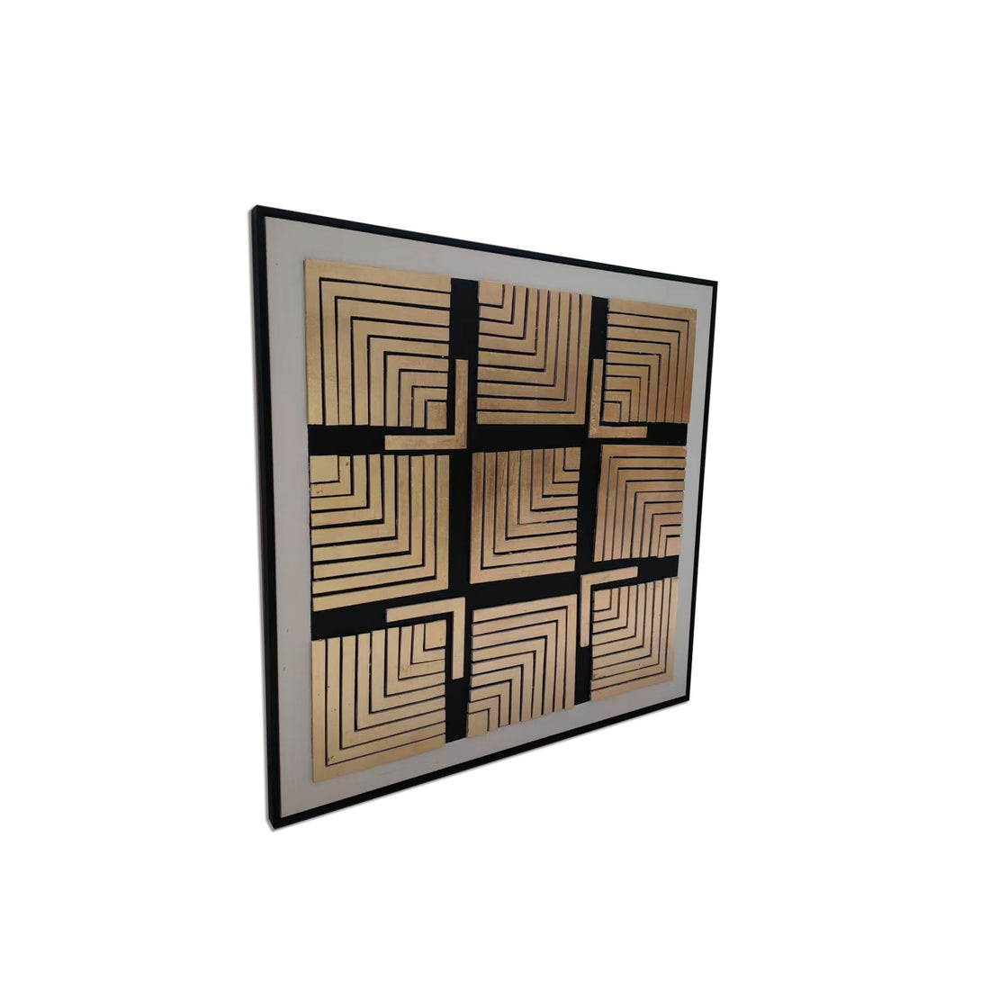 Golden Maze Wall Hand Paintings for Home (Comes With an Outer Floater Frame) (40x40 Inches)