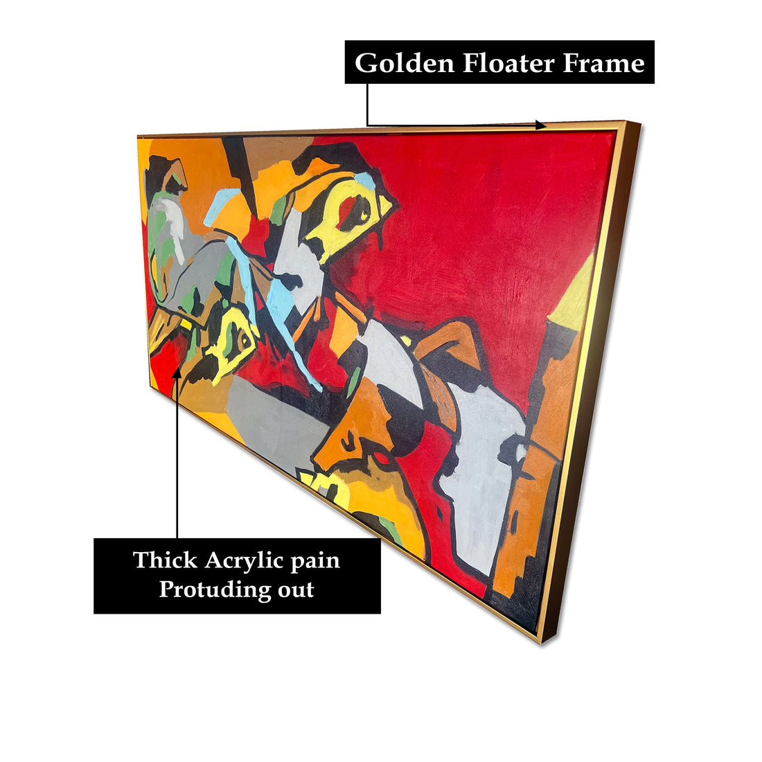 Shades of Imagination Hand Wall Painting For Home (Comes With an Outer Floater Frame) (55 x 28 Inches)