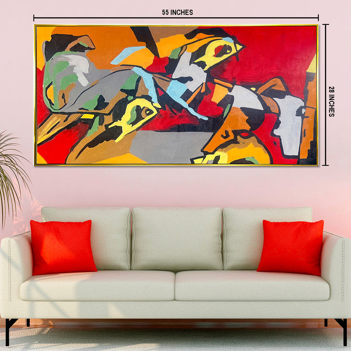 Shades of Imagination Hand Wall Painting For Home (Comes With an Outer Floater Frame) (55 x 28 Inches)