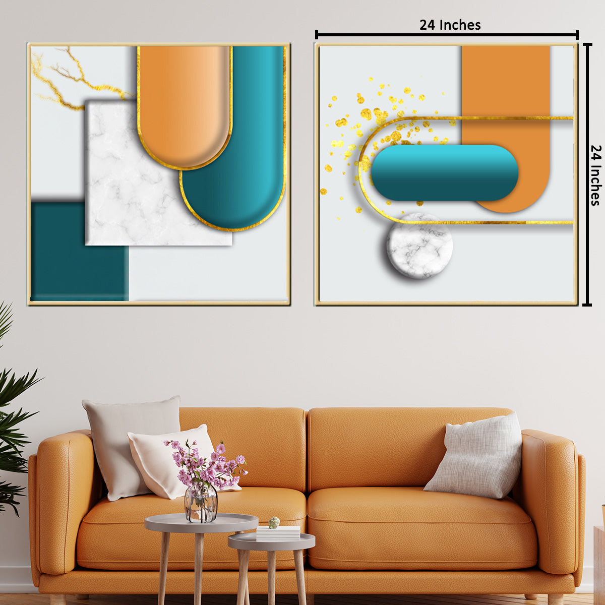Montreal Geometric Shapes Framed Canvas Wall Paintings - Set of 2