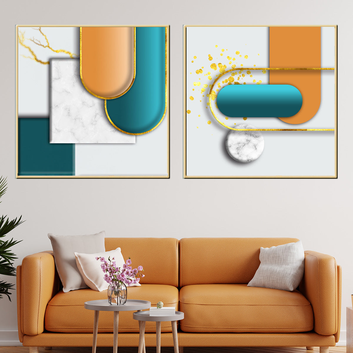 Montreal Geometric Shapes Framed Canvas Wall Paintings - Set of 2
