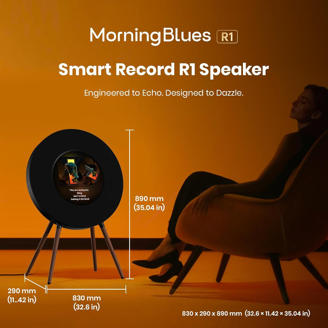 Record R1 Vinyl-Style Bluetooth Speaker, 2.1 Stereo Hi-Fi, Album Art Animation with Dynamic Mood Lyrics, Wi-Fi & Bluetooth, Home Audio & Décor
