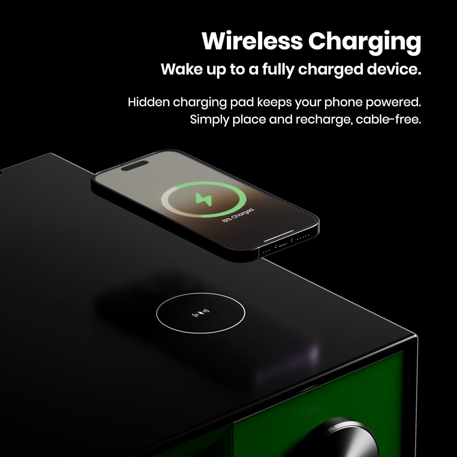 Smart Nightstand Speaker S1, Bluetooth Wireless Charging Speaker Nightstand with Fingerprint Lock, Ambient Light, USB & Type-C Ports, 2 Drawers Bedside Table for Bedroom, Living Room
