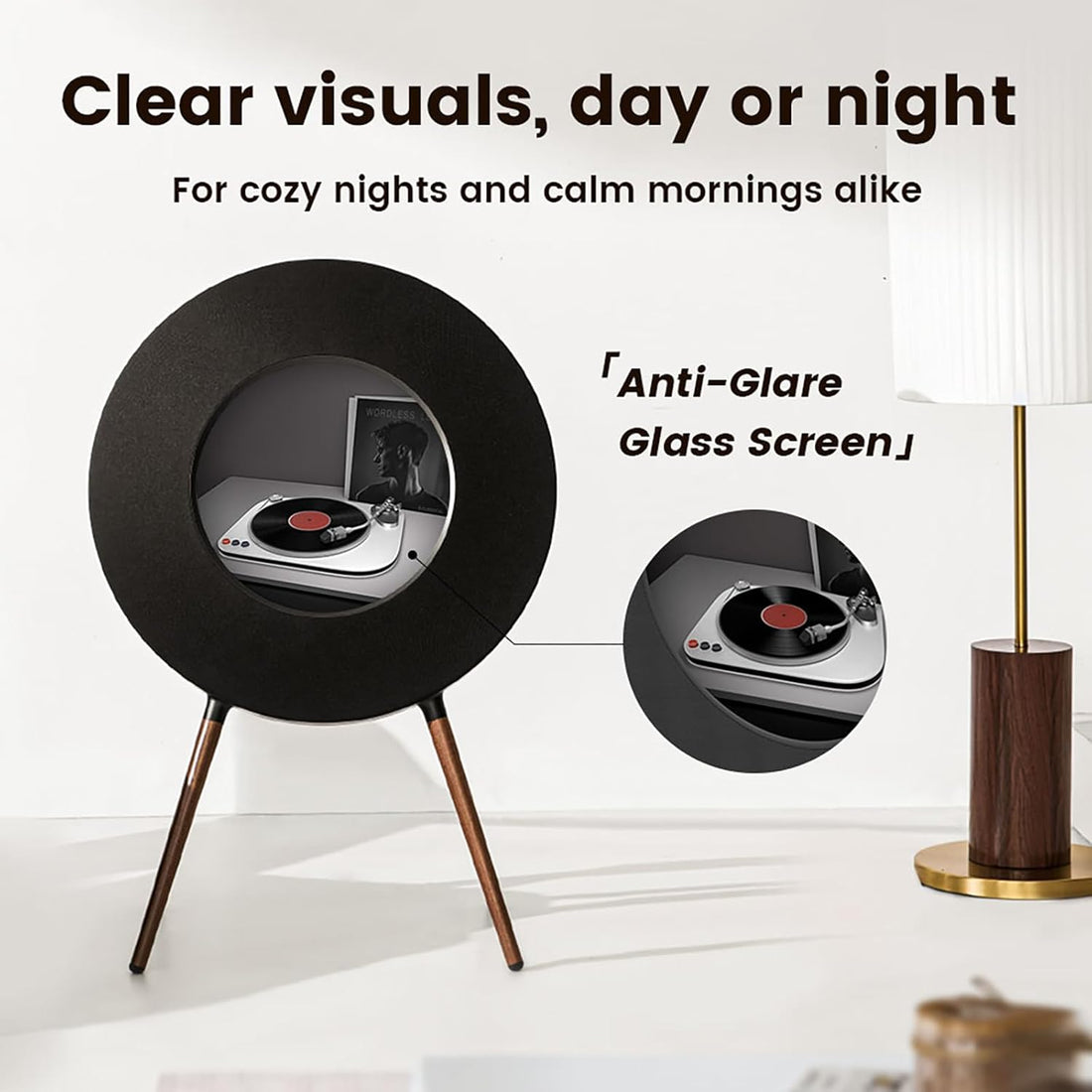 Record R1 Vinyl-Style Bluetooth Speaker, 2.1 Stereo Hi-Fi, Album Art Animation with Dynamic Mood Lyrics, Wi-Fi & Bluetooth, Home Audio & Décor