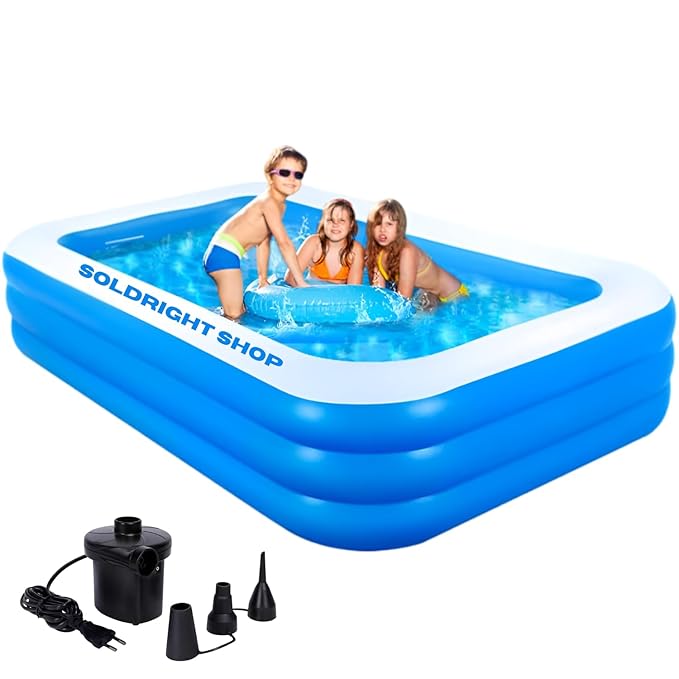 Inflatable Swimming Pool | Durable PVC 3 Layer Thick Pool for Kids & Adults, Backyard Fun | Easy Setup & Maintenance | (210 * 150 * 60 Cm / 82.67" X 59" X 23.6") - (Blue) (7-Feet) Air Pump included