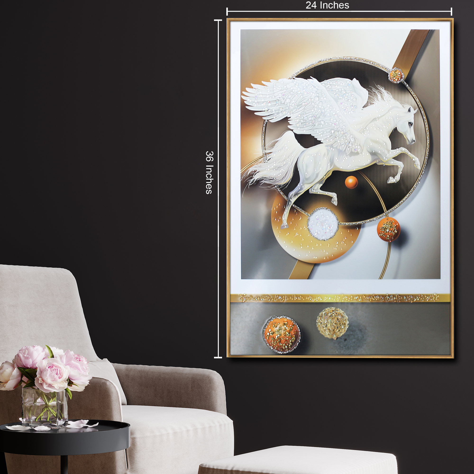 Starry Stallion Crystal Glass Decorative Wall Paintings for Living Room