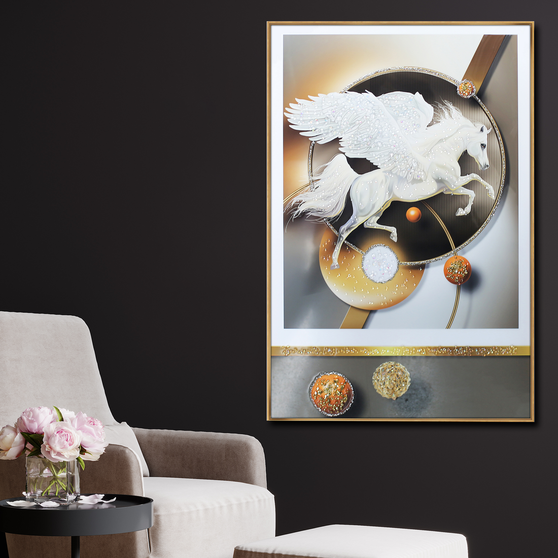 Starry Stallion Crystal Glass Decorative Wall Paintings for Living Room