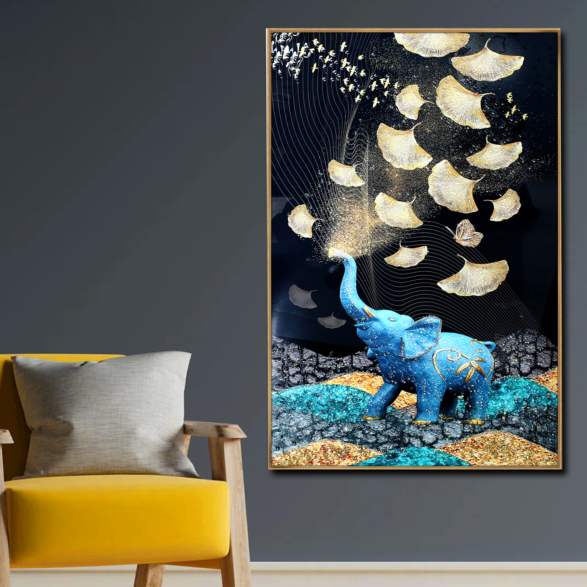 Enchanted Elephant Dreams Crystal Glass Decorative Colorful Wall Painting for Home Wall