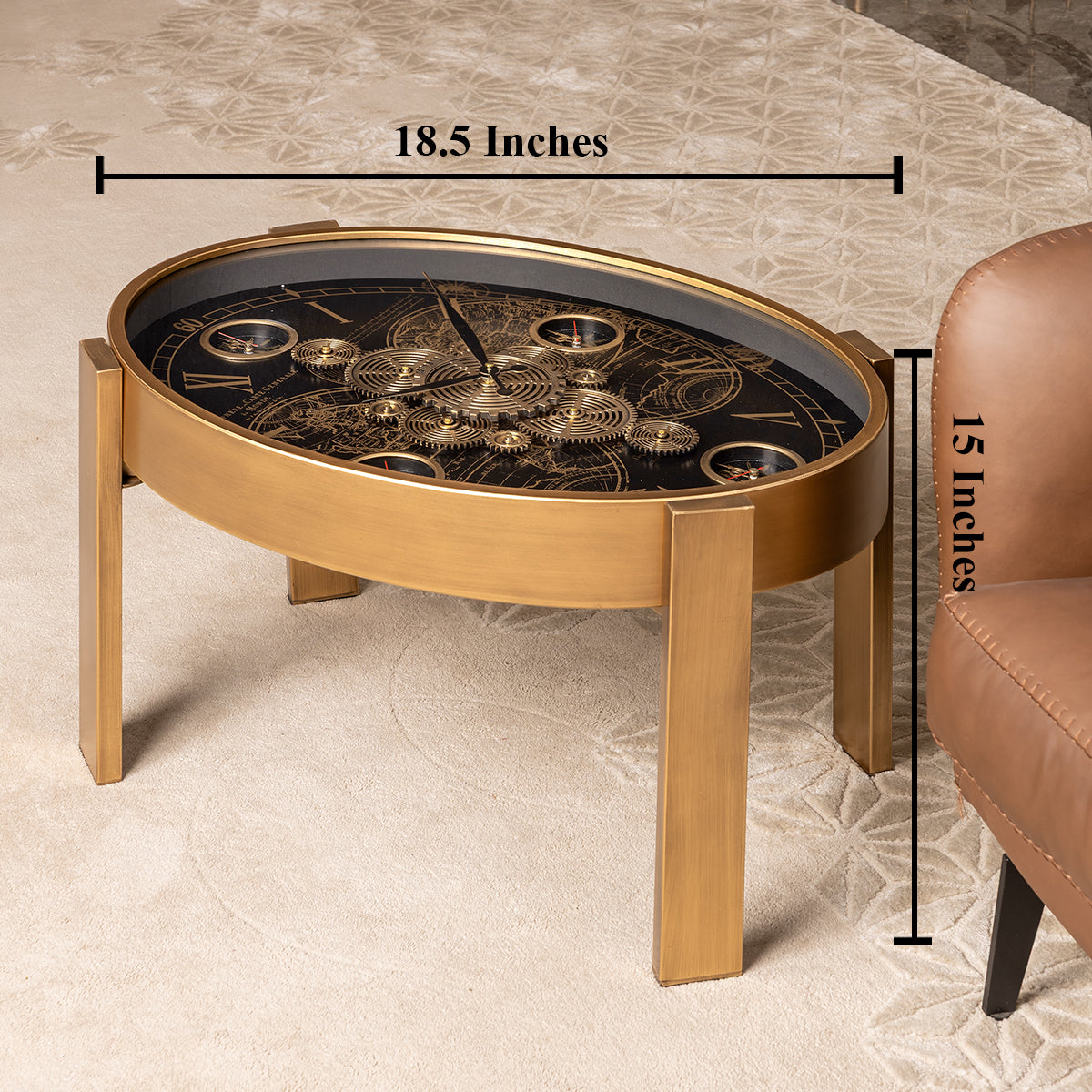 Art of Hours Tea Table Clock With Moving Gear Mechanism (Steel Body)