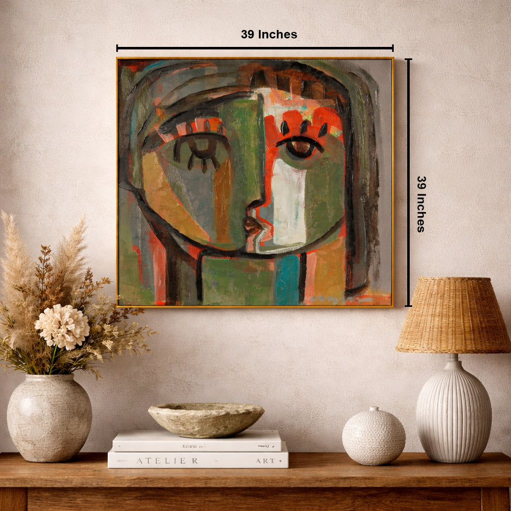 Fragmented Hue: An Abstract Portrait of Emotion by Craig Greene 100% Hand Wall Painting For Home  (With Outer Floater Frame frame) ( 39 x 39 Inches )
