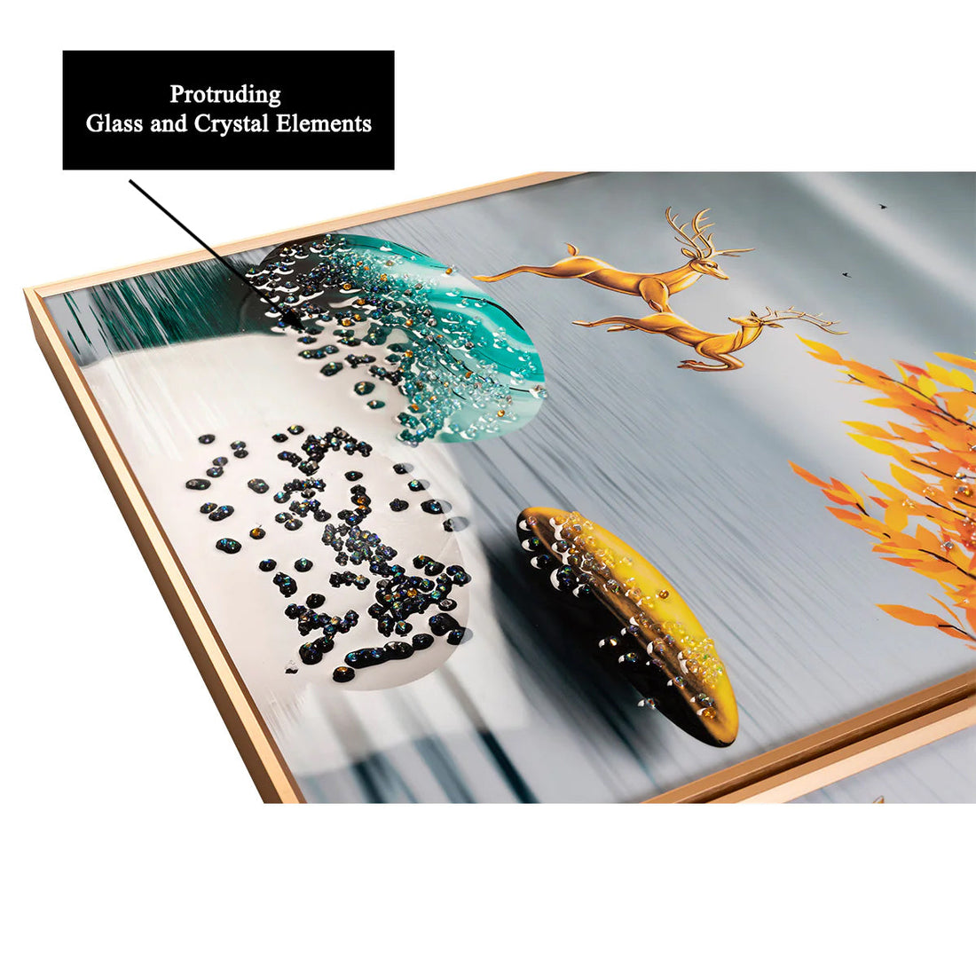 The Golden Glory Framed Crystal Glass Nature Painting - Set of 3