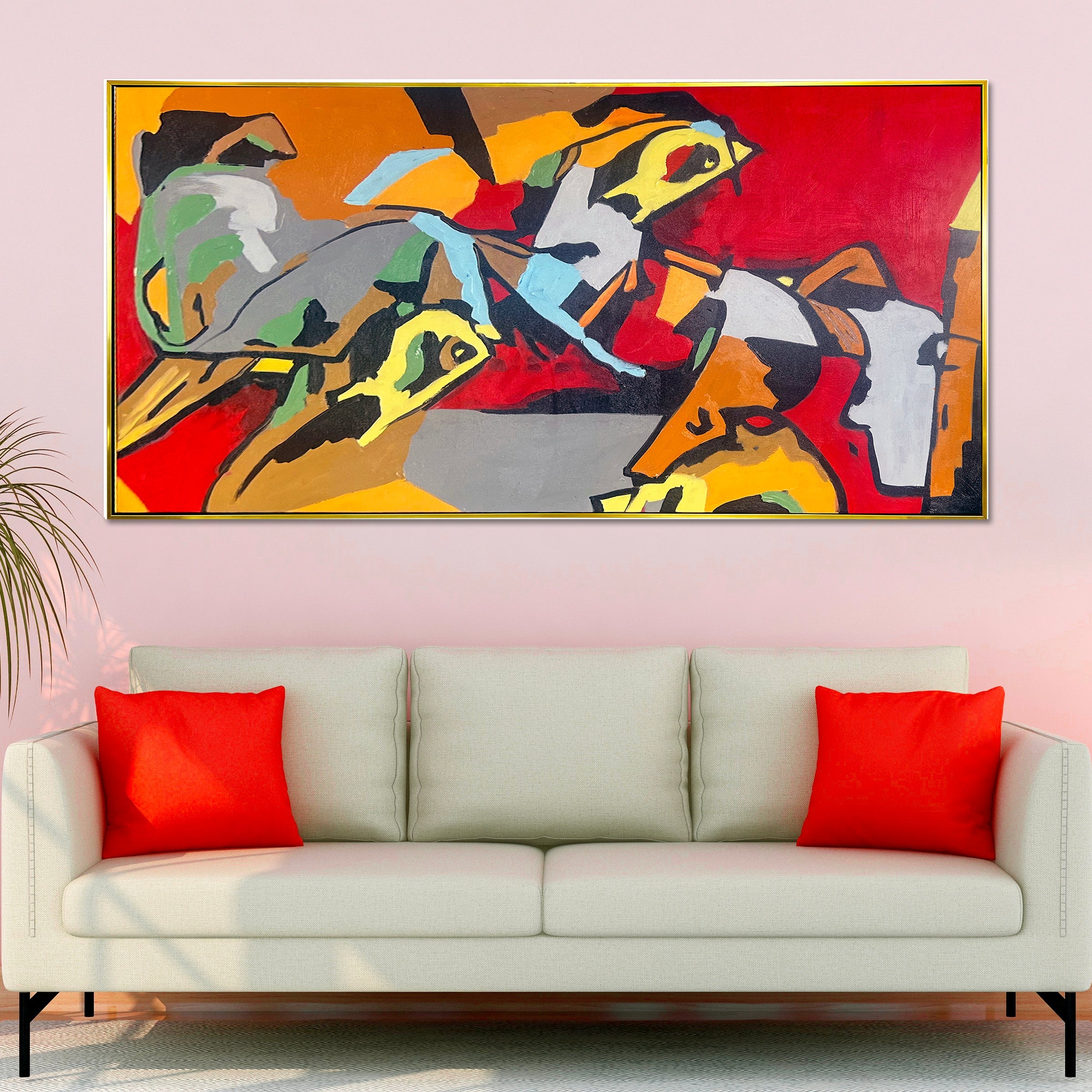 Shades of Imagination Hand Wall Painting For Home (Comes With an Outer Floater Frame) (55 x 28 Inches)
