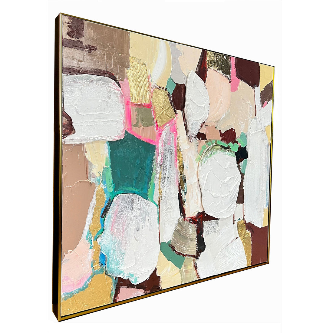 Colourful Abstract  Hand Wall Painting For Home (Comes With an Outer Floater Frame) (35.5 x 47 Inches)