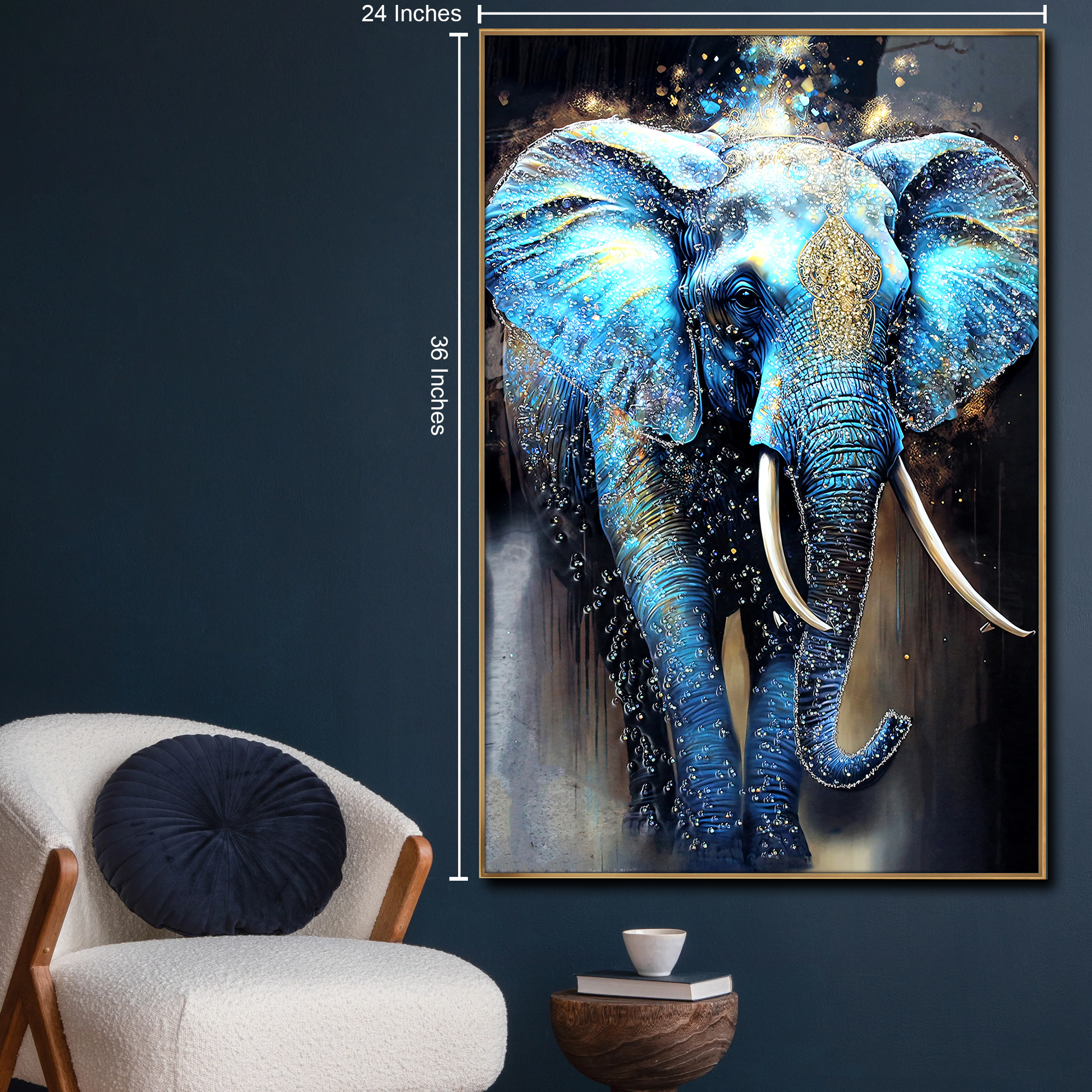 Elephantine Elegance Crystal Glass Wall Paintings For Home