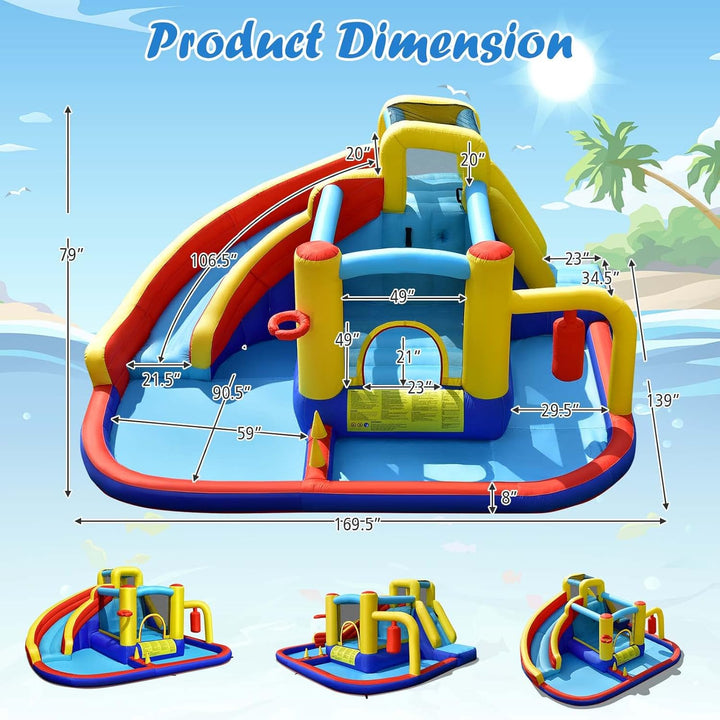Inflatable Water Slide Bounce House, 6-in-1 Kids Water Park Jump Castle